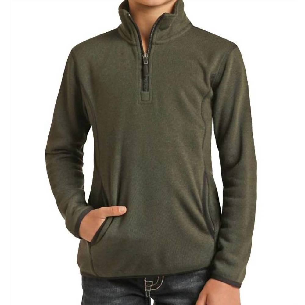 NEW POWDER RIVER kids heather knit 1/4 zip knit pullover in hunter